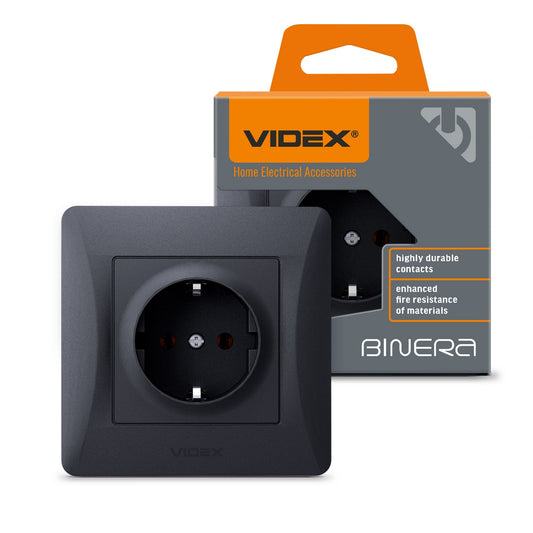 VIDEX BINERA Single schuko socket Black Graphite – image 1