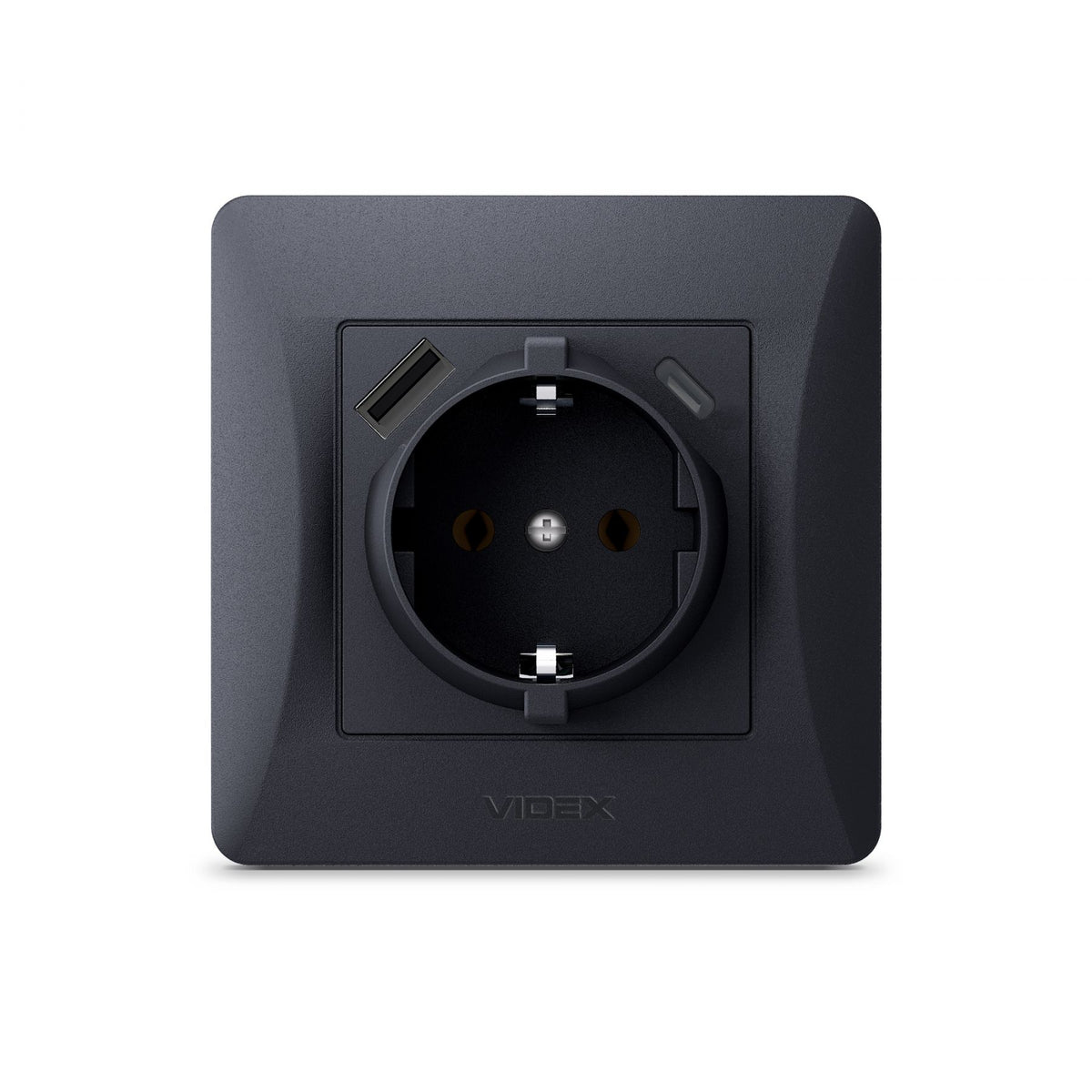 VIDEX BINERA Single schuko socket with USB-A+USB-C Black Graphite – image 2