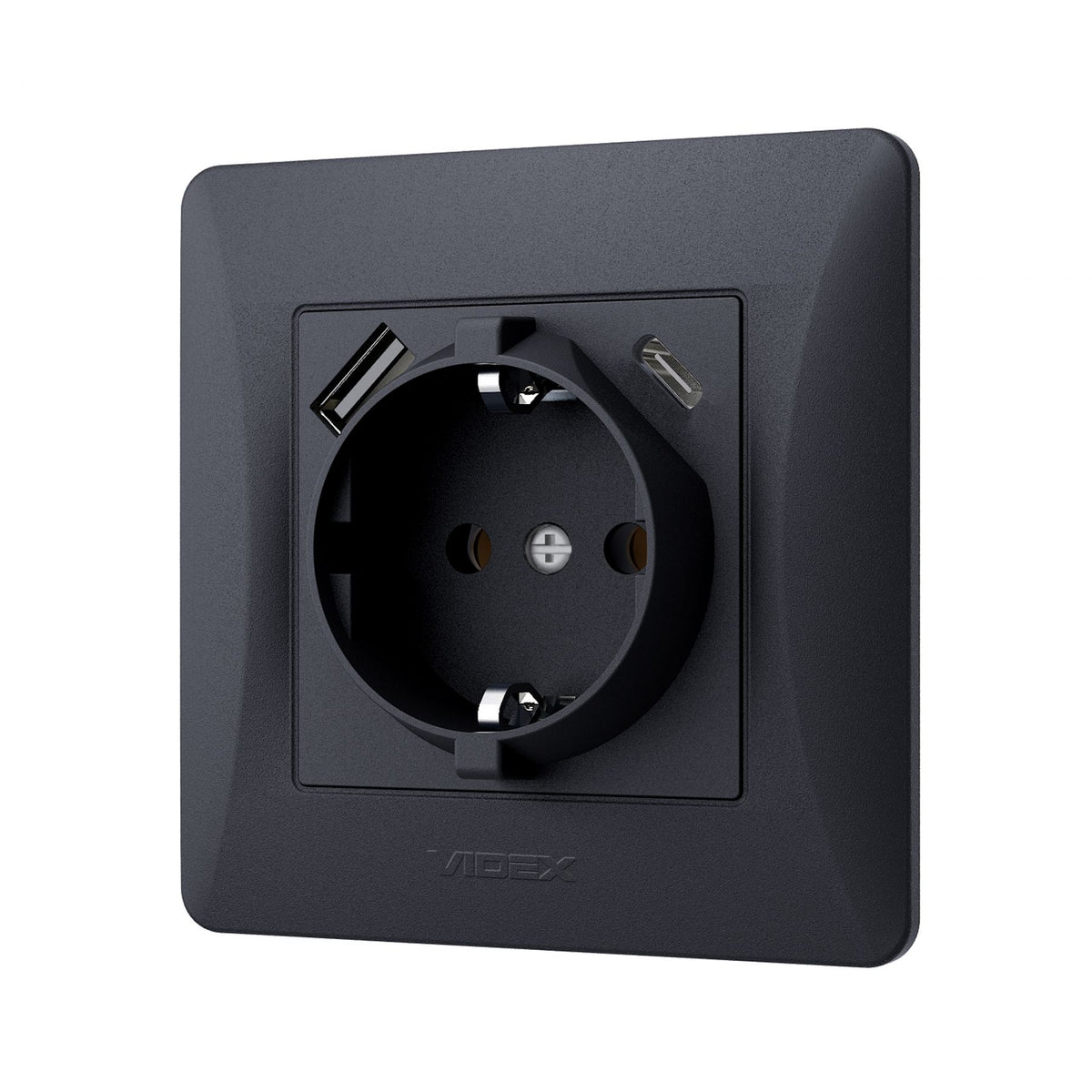 VIDEX BINERA Single schuko socket with USB-A+USB-C Black Graphite – image 3