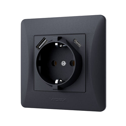 VIDEX BINERA Single schuko socket with USB-A+USB-C Black Graphite – image 3