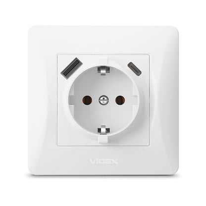 VIDEX BINERA Single schuko socket with USB-A+USB-C White – image 2