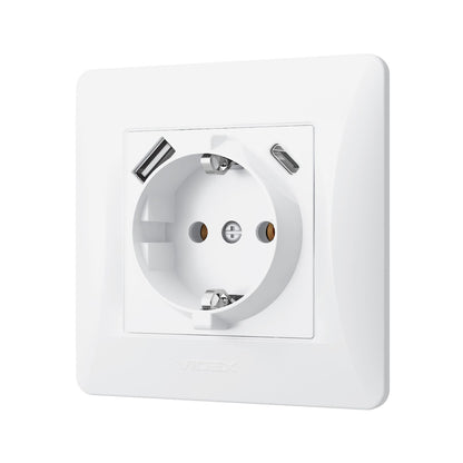VIDEX BINERA Single schuko socket with USB-A+USB-C White – image 3