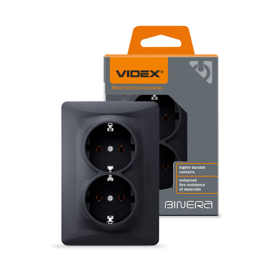 VIDEX BINERA Double schuko socket Black Graphite – image 1