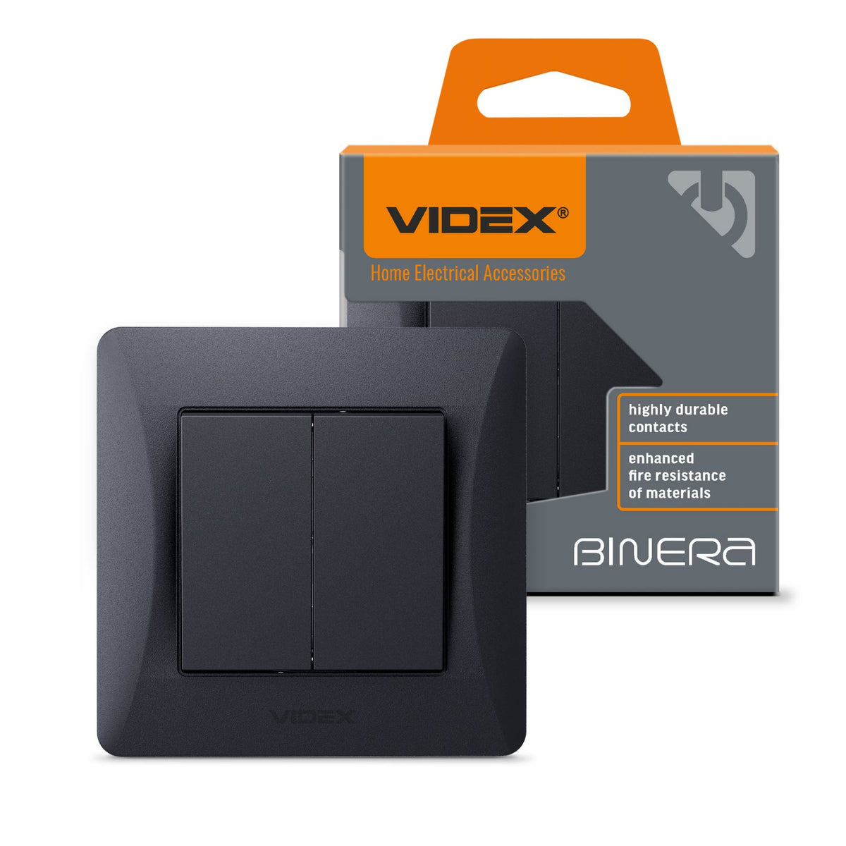 VIDEX BINERA Switch 2 gang Black Graphite – image 1