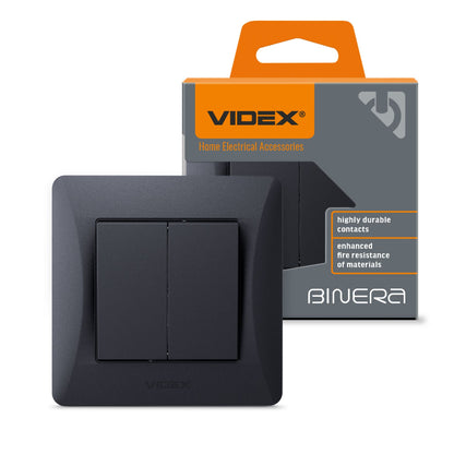 VIDEX BINERA Switch 2 gang Black Graphite – image 1