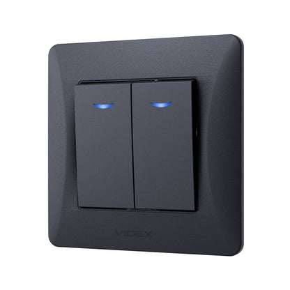VIDEX BINERA Switch 2 gang with LED backlight Black Graphite – image 3