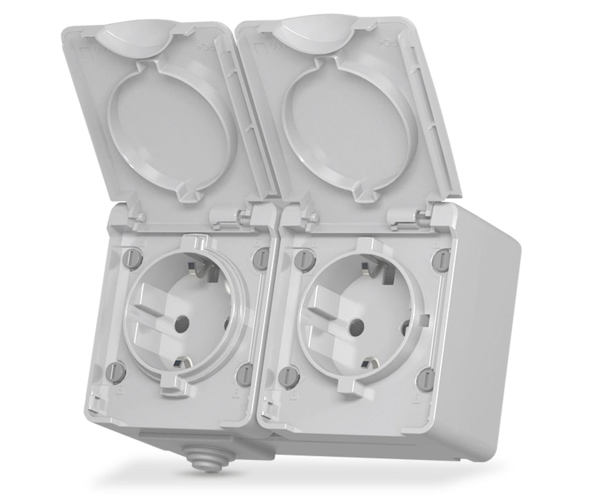 VIDEX BINERA External double Schuko socket IP65 Grey – image 1