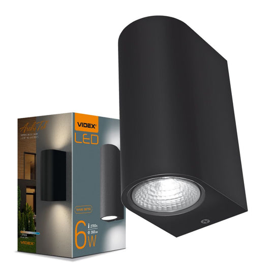Kahepoolne fassaadivalgusti VIDEX-6W-PELLE-BLACK