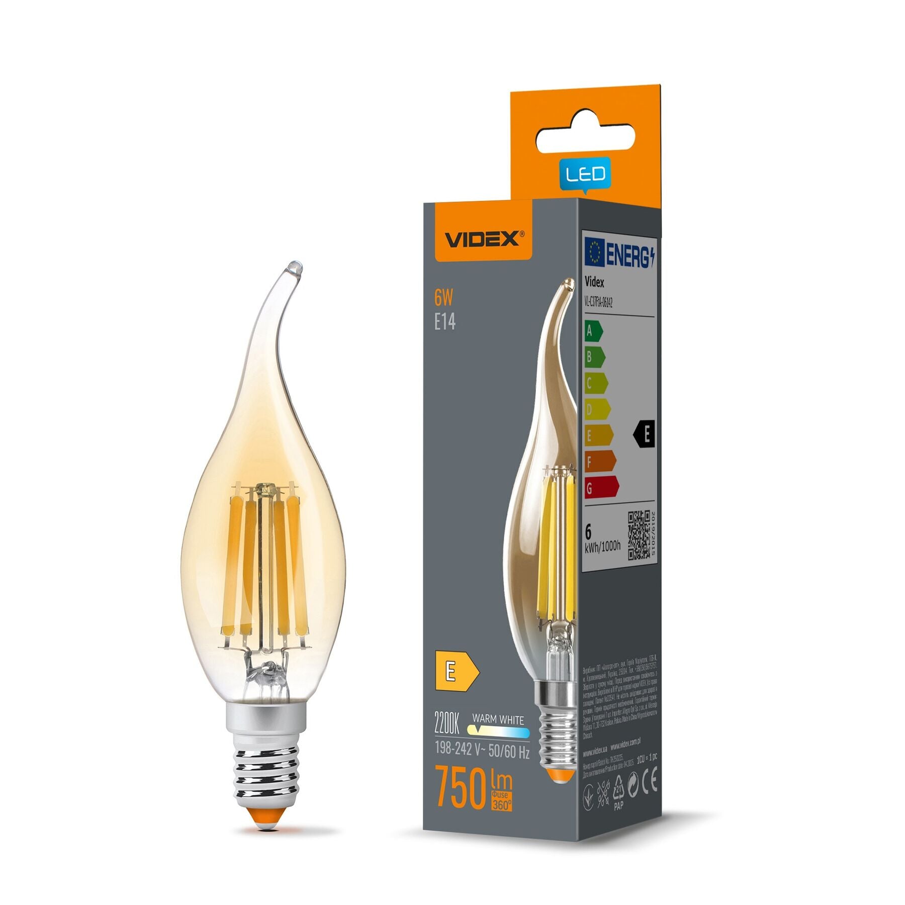LED Bulb VIDEX Filament C37FtA 6W E14 2200K bronze Index: VL-C37FtA-06142 - image 1