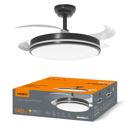 LED Ceiling Light with fan VIDEX CLF01 60W 3000K-4200K-6000K 230V Black Index: VL-CLF01-60CB - image 1