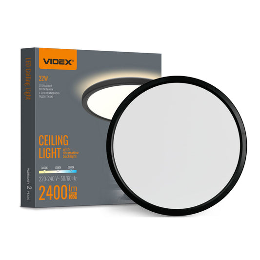 LED-laevalgusti dekoratiivse taustvalgustusega VIDEX DL5R 22W 3000K-4000K-5000K 220V must