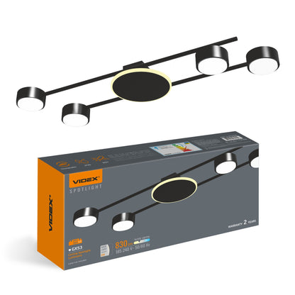4-Light Ceiling Spotlight with Backlight VIDEX VL-SPF21B-BB, GX53 - Black