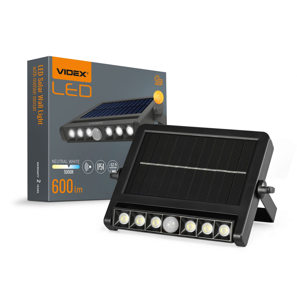 Solar Wall Light VIDEX VL-WLSO-025-S with Motion Sensor, 600 lm, 5000 K - official VIDEX image 1