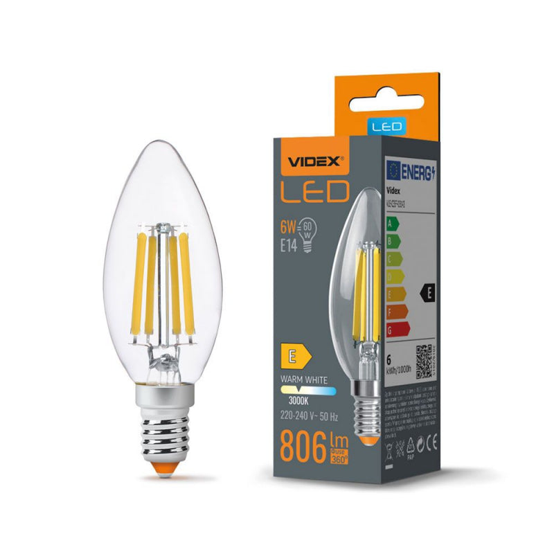 LED-pirn VIDEX-E14-C35-6W-FIL-WW