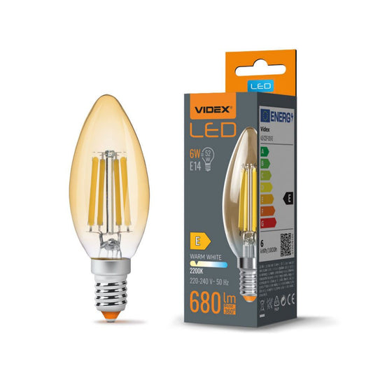 LED-pirn VIDEX-E14-C35-6W-FIL-AMBER-WW