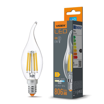 VIDEX C35 LED-hõõgniitpirn 6 W E14, 4000 K – läbipaistev klaas
