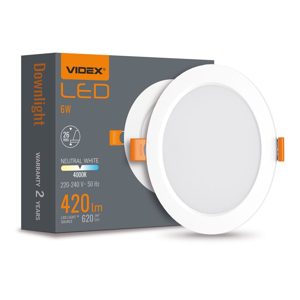 VIDEX VLE-DLBR-064 6 W Round Recessed LED Downlight, 4000 K - White - official product image 2