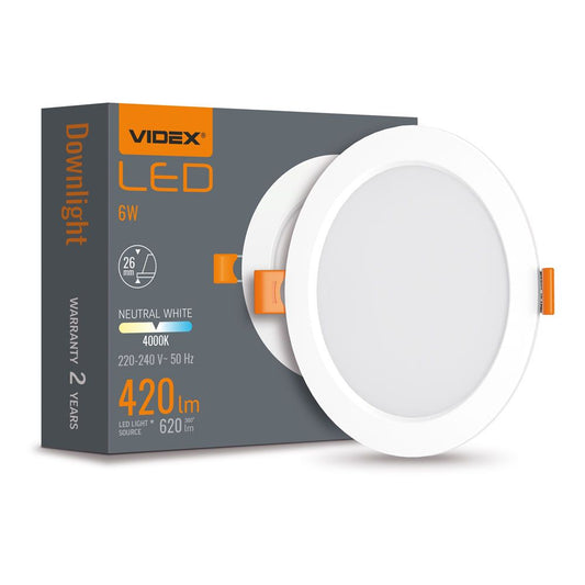 VIDEX VLE-DLBR-064 6 W Round Recessed LED Downlight, 4000 K - White - official product image 2