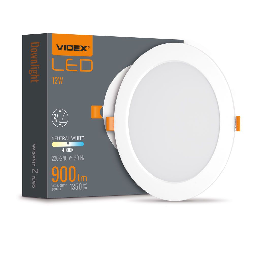 VIDEX VLE-DLBR-124 12 W Round Recessed LED Downlight, 4000 K - White - official product image 2