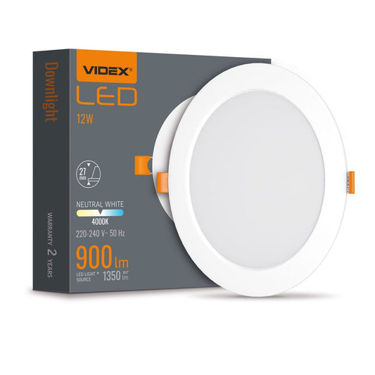 VIDEX VLE-DLBR-124 12 W Round Recessed LED Downlight, 4000 K - White - official product image 2