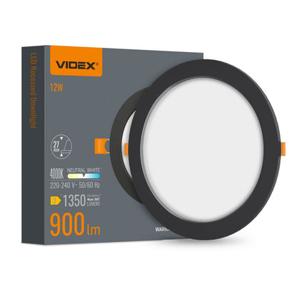 VIDEX VLE-DLBR-124B 12 W Round Recessed LED Downlight, 4000 K - Black - official product image 2