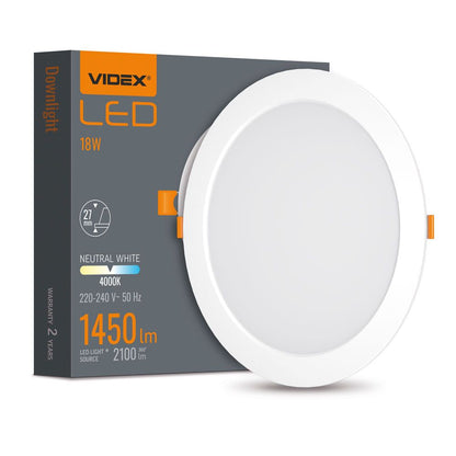 VIDEX VLE-DLBR-184 18 W Round Recessed LED Downlight, 4000 K - White - official product image 2