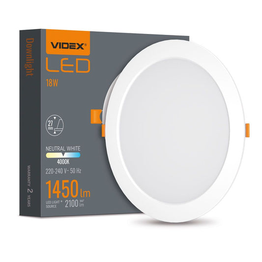 VIDEX VLE-DLBR-184 18 W Round Recessed LED Downlight, 4000 K - White - official product image 2