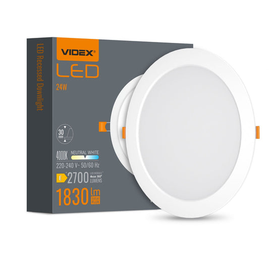 VIDEX VLE-DLBR-244 24 W Round Recessed LED Downlight, 4000 K - White - official product image 2