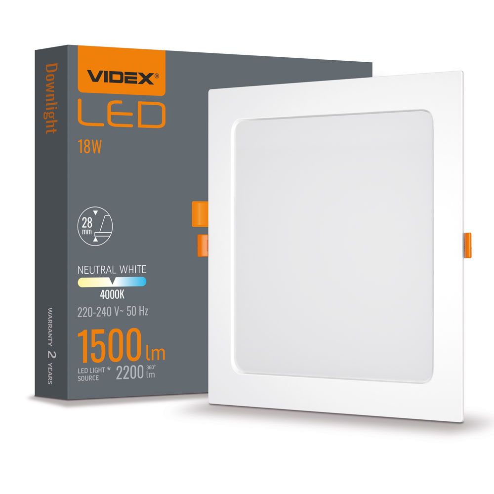 VIDEX VLE-DLBS-184 18 W Square Recessed LED Downlight, 4000 K - White - official product image 2