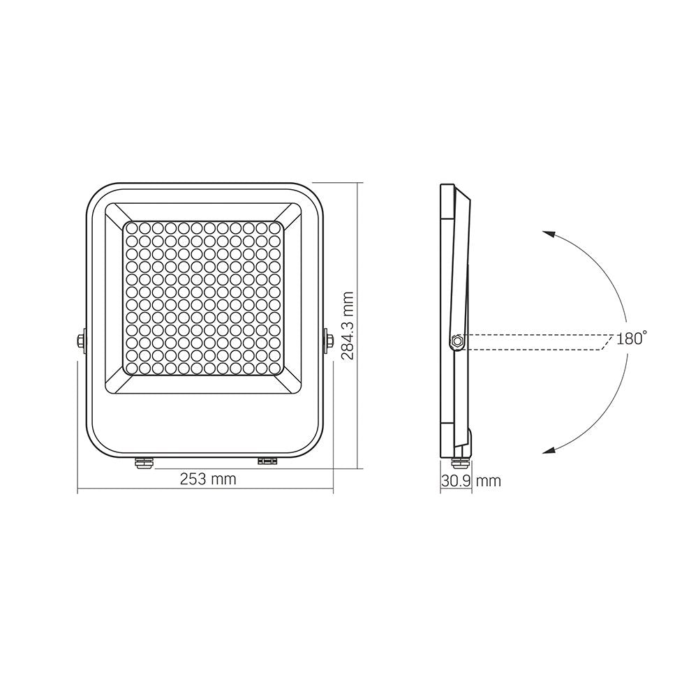 VIDEX DAVIS 100 W LED floodlight / LED-prožektor, 5000 K, gray / hall, VL-F2-1005G — view / vaade 3