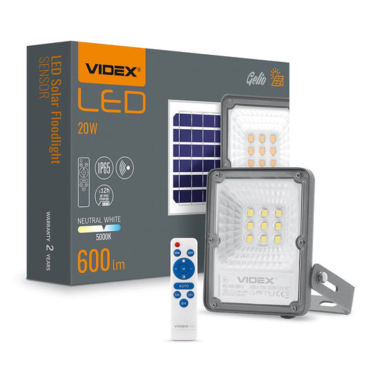 Solar Floodlight VIDEX VLE-FSO-205-S with Motion Sensor, 600 lm, 5000 K - official VIDEX image 1