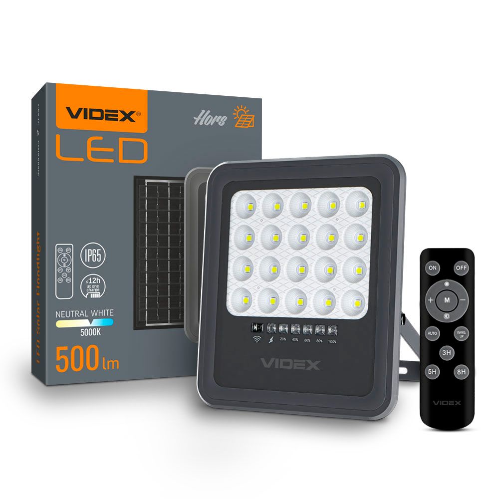 Solar Floodlight VIDEX VLE-FSO3-205, 500 lm, 5000 K - official VIDEX image 1