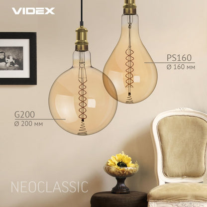 VIDEX G200 dimmable LED filament bulb 8 W E27, 1800 K – Amber glass – official product image 3