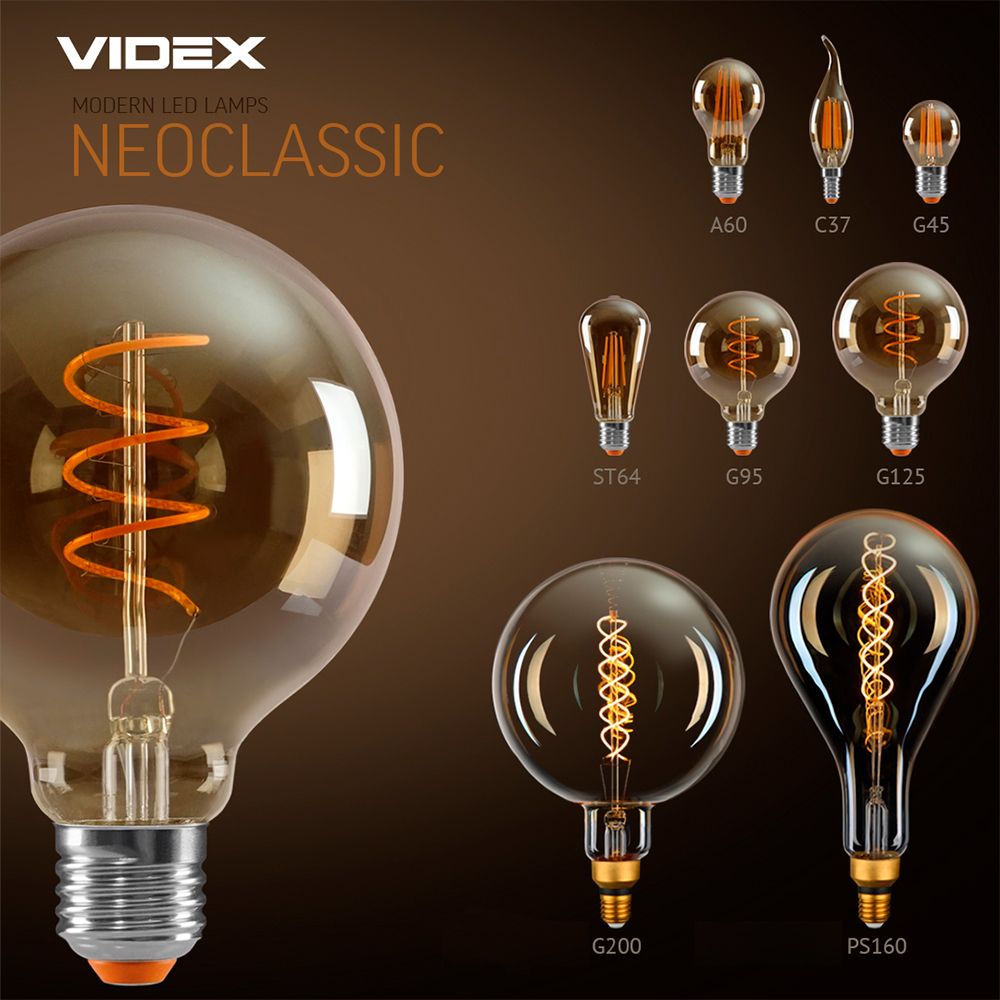 VIDEX G200 dimmable LED filament bulb 8 W E27, 1800 K – Amber glass – official product image 4