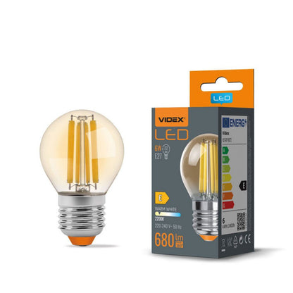 VIDEX G45 LED-hõõgniitpirn 6 W E27, 2200 K – merevaiguklaas