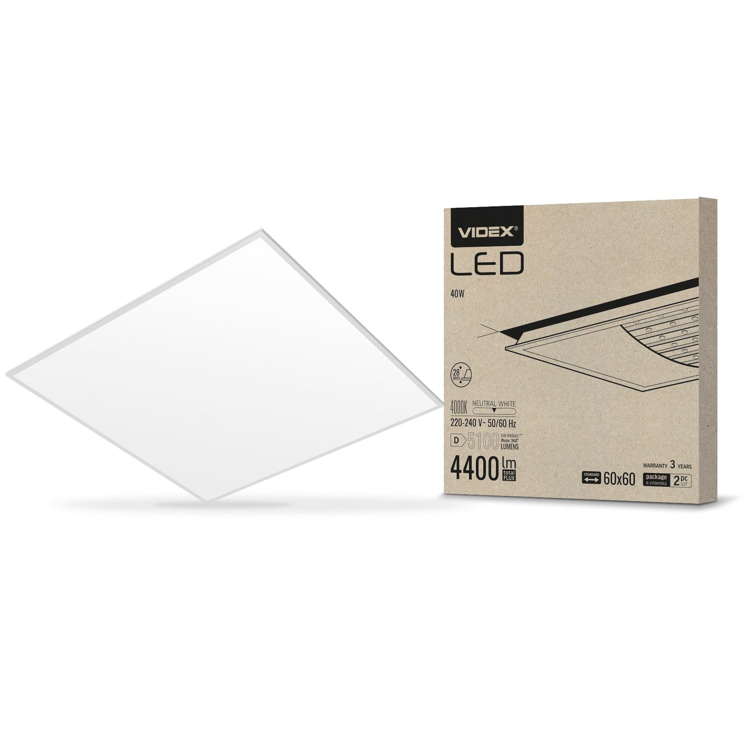 VIDEX VLE-PB404W 40W 4000K Recessed LED Panel - Pack of 2 - official product image 2