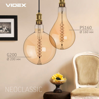 VIDEX PS160 dimmable LED filament bulb 8 W E27, 1800 K – Amber glass – official product image 3
