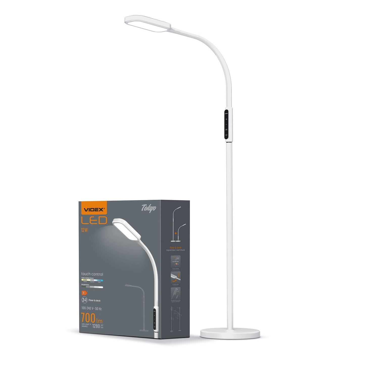 Hämardatav LED-põrandalamp VIDEX-FLOOR-LAMP-TOKYO-WHITE