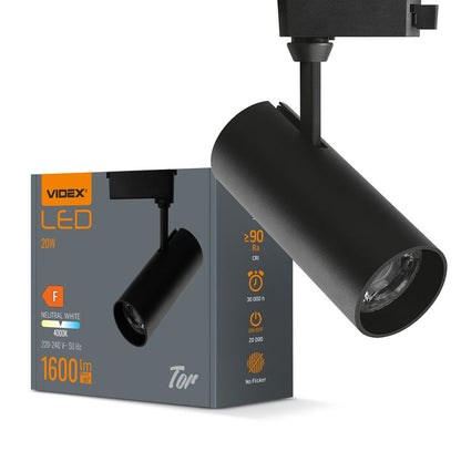 VIDEX TOR 20W black LED track light - official product image 1