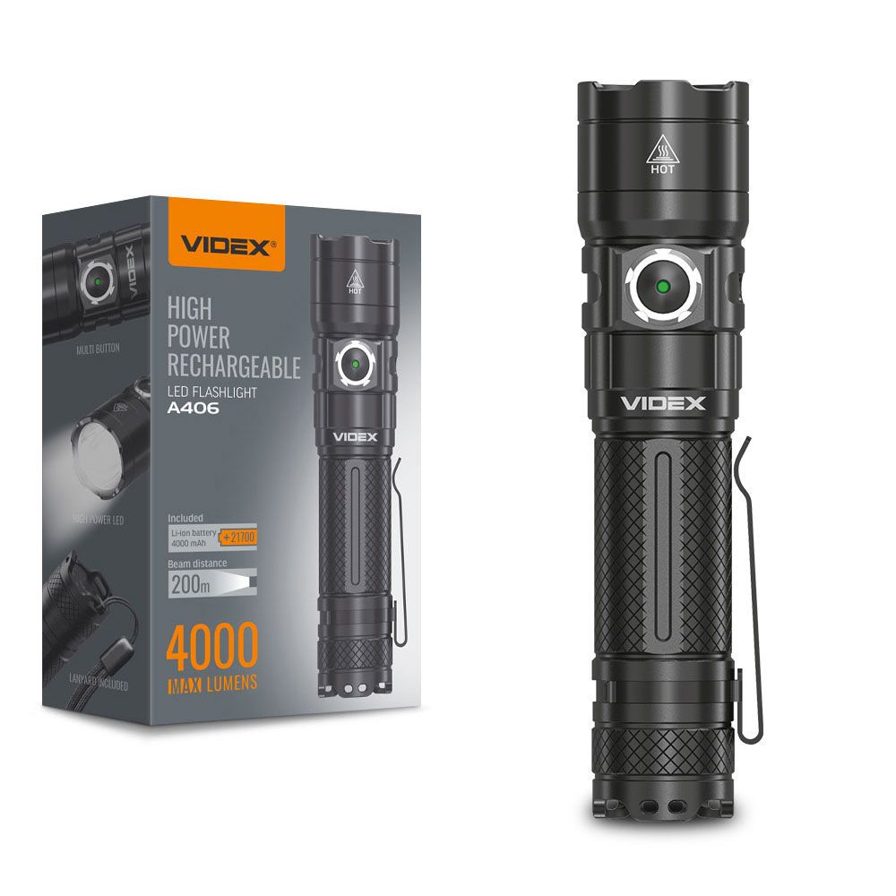 LED Portable Flashlight VIDEX VLF-A406 4000 Lm 6500K – official image 1