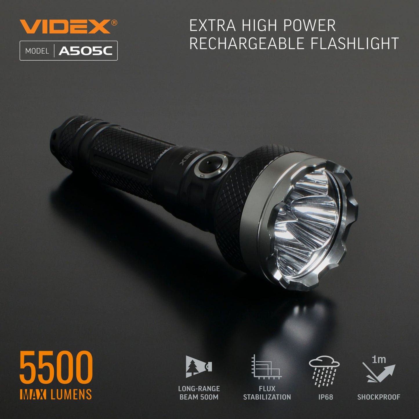 LED Portable Flashlight VIDEX VLF-A505C 5500 Lm 5000K – official image 11