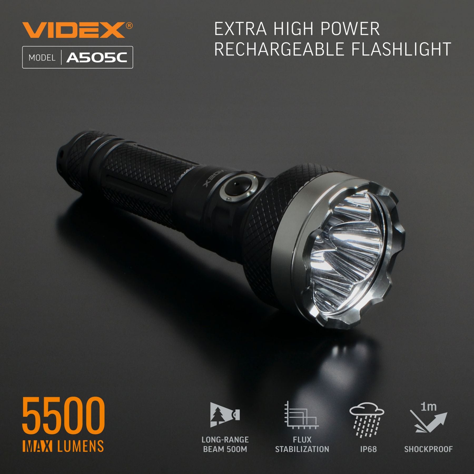 LED Portable Flashlight VIDEX VLF-A505C 5500 Lm 5000K – official image 11