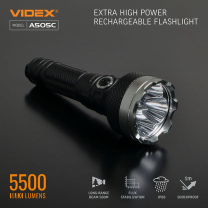 LED Portable Flashlight VIDEX VLF-A505C 5500 Lm 5000K – official image 11