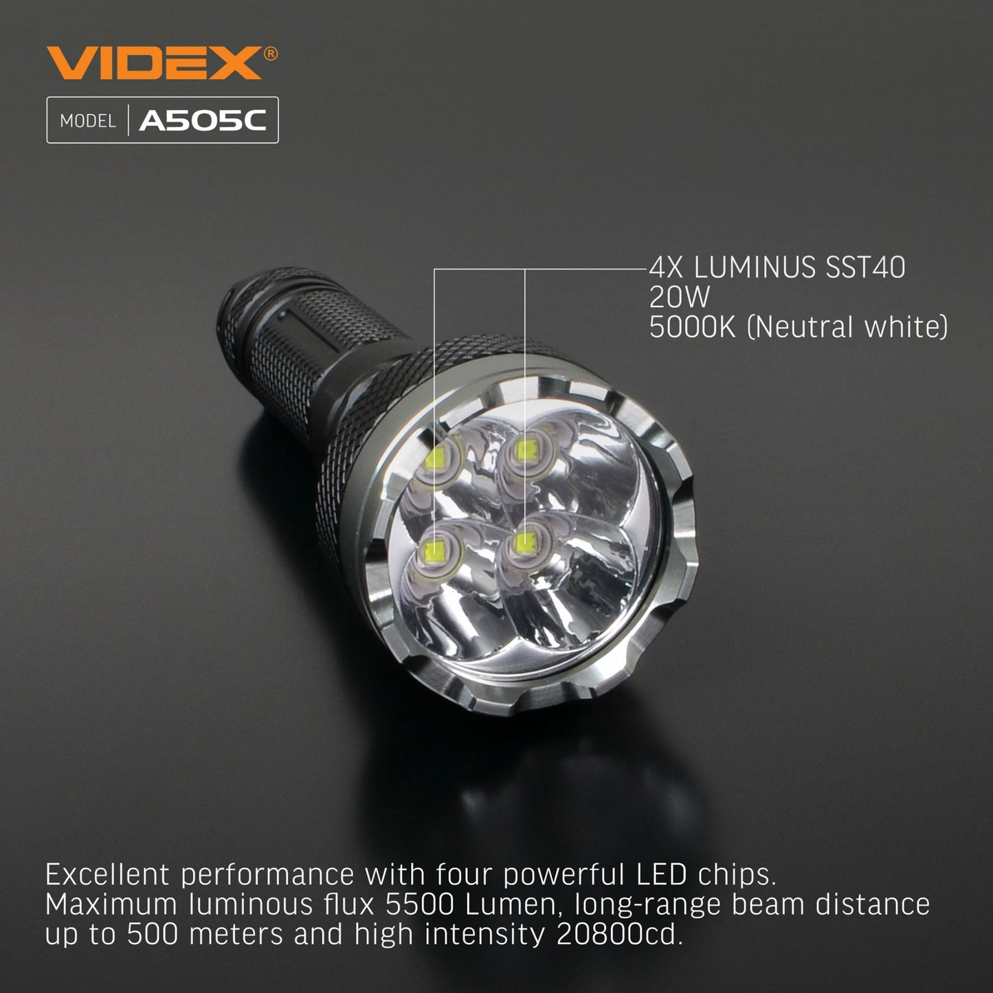 LED Portable Flashlight VIDEX VLF-A505C 5500 Lm 5000K – official image 12