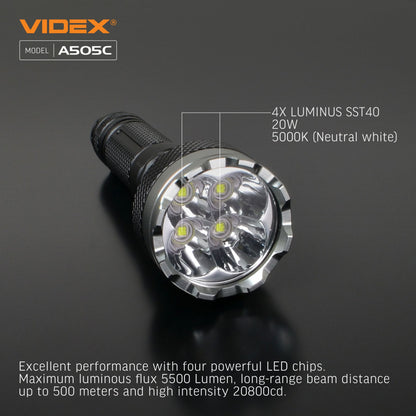 LED Portable Flashlight VIDEX VLF-A505C 5500 Lm 5000K – official image 12