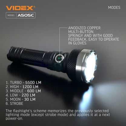 LED Portable Flashlight VIDEX VLF-A505C 5500 Lm 5000K – official image 15