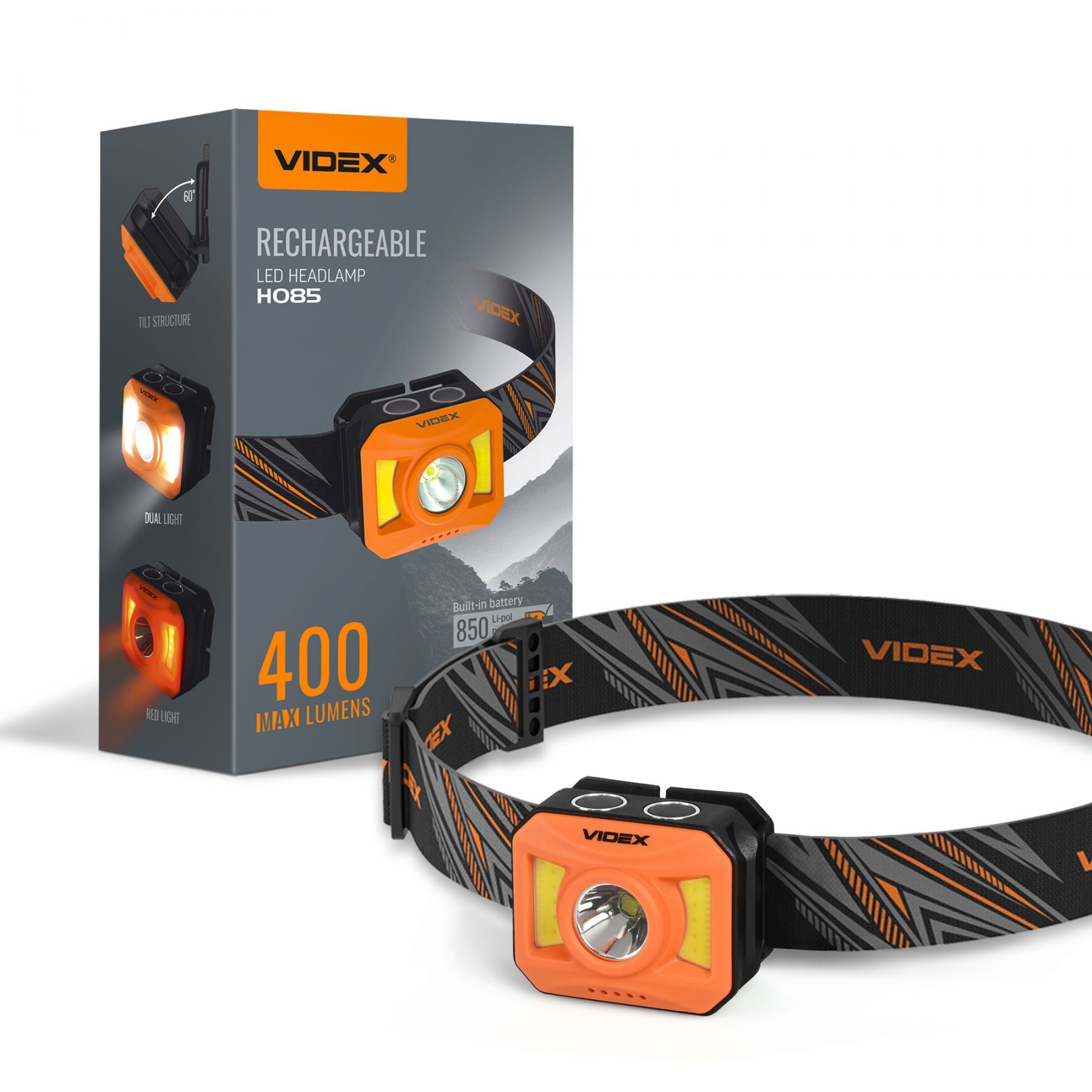 LED Headlamp VIDEX VLF-H085-OR 400 Lm 5000K – official image 1